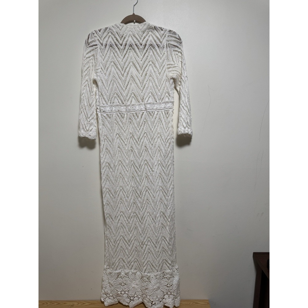 TEMPTATION POSITANO Lace Embroidered Crochet Long Open Dress Coverup Sz M - Picture 3 of 7
